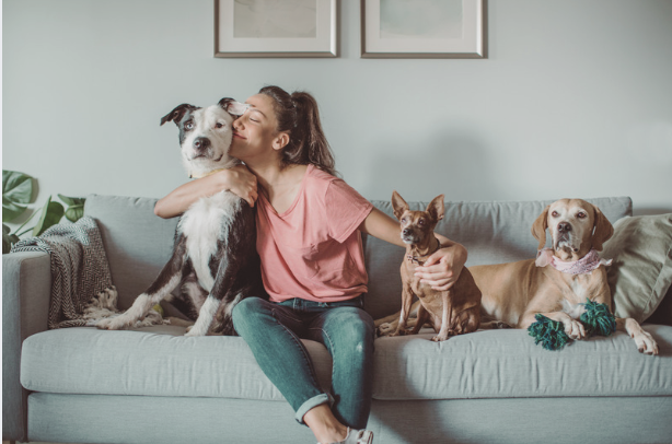 Woman with her three dogs