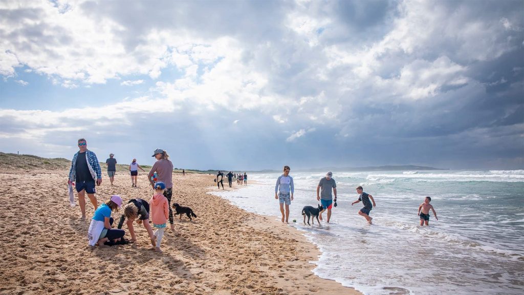 Dogs and family members at Greenhills dog friendly beach in Cronulla, Sydney