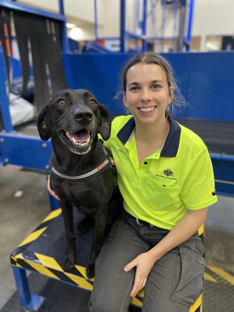Biosecurity dog Vespa and her handler, Perrie, after the canine was awarded at the Royal Easter Show