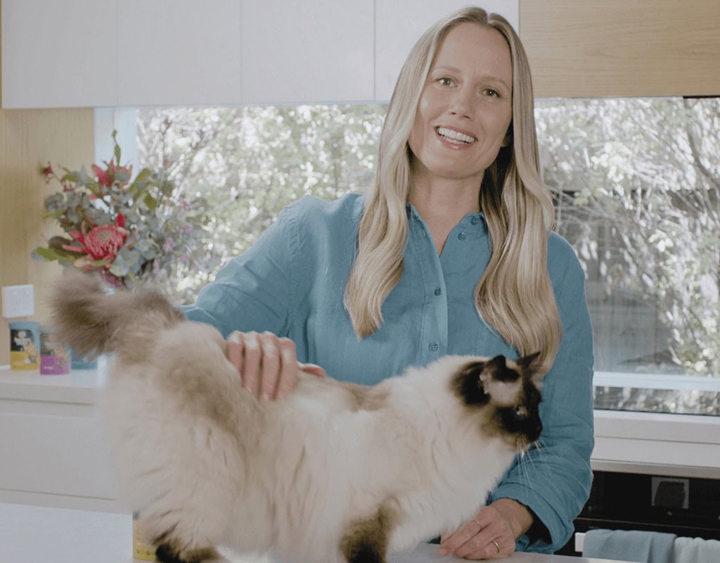 Breeder's Choice vet with cat in kitchen for 5 cat health tips in winter 
